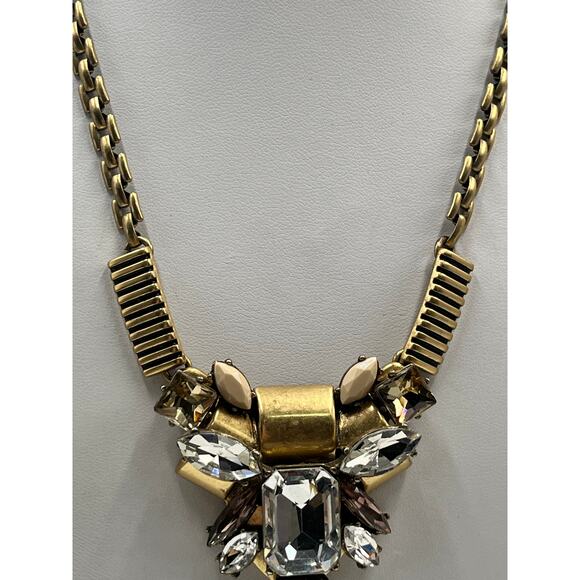 J.Crew Chunky Gold-tone Rhinestone Jeweled Statement Necklace Multicolor - Picture 3 of 9